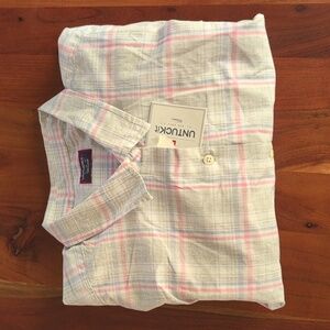 UNTUCKit Women's White Button-Down Shirt with Pink & Light Blue Plaid